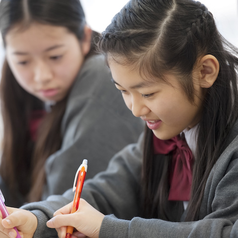 勉強している中学生